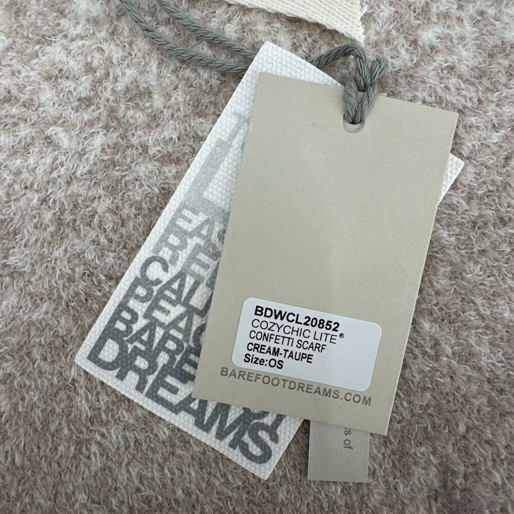 NWT Barefoot Dreams Cream Taupe CozyChic Lite Knit Confetti Scarf One Size - Picture 2 of 4